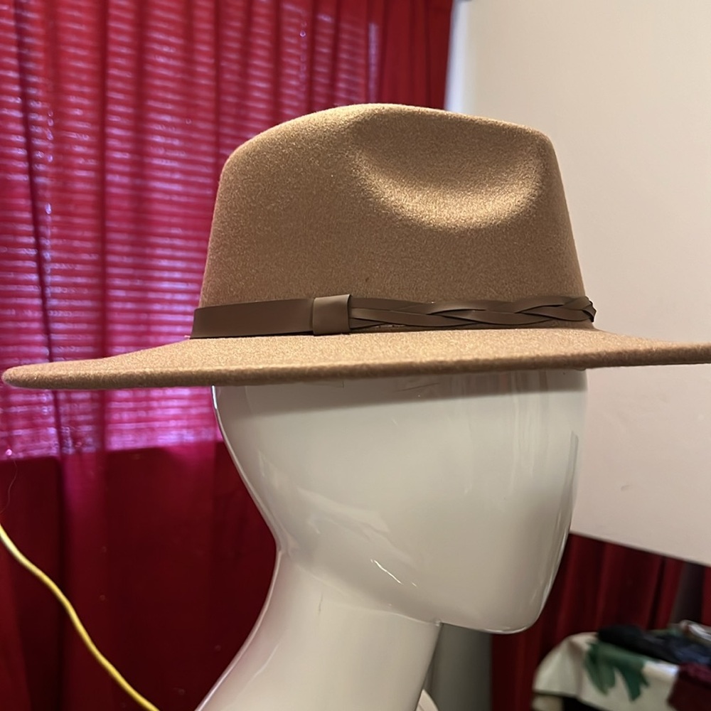 Tan Fedora Hat with Black Band - Picture 2 of 6